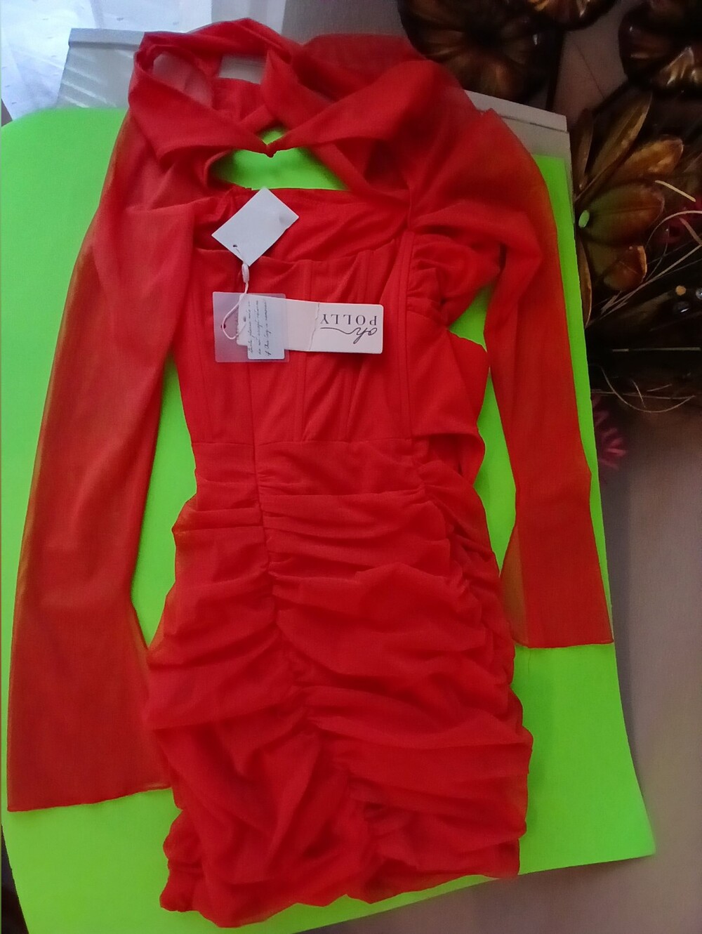 Oh Polly Red Satin Mini Dress with Square Neck